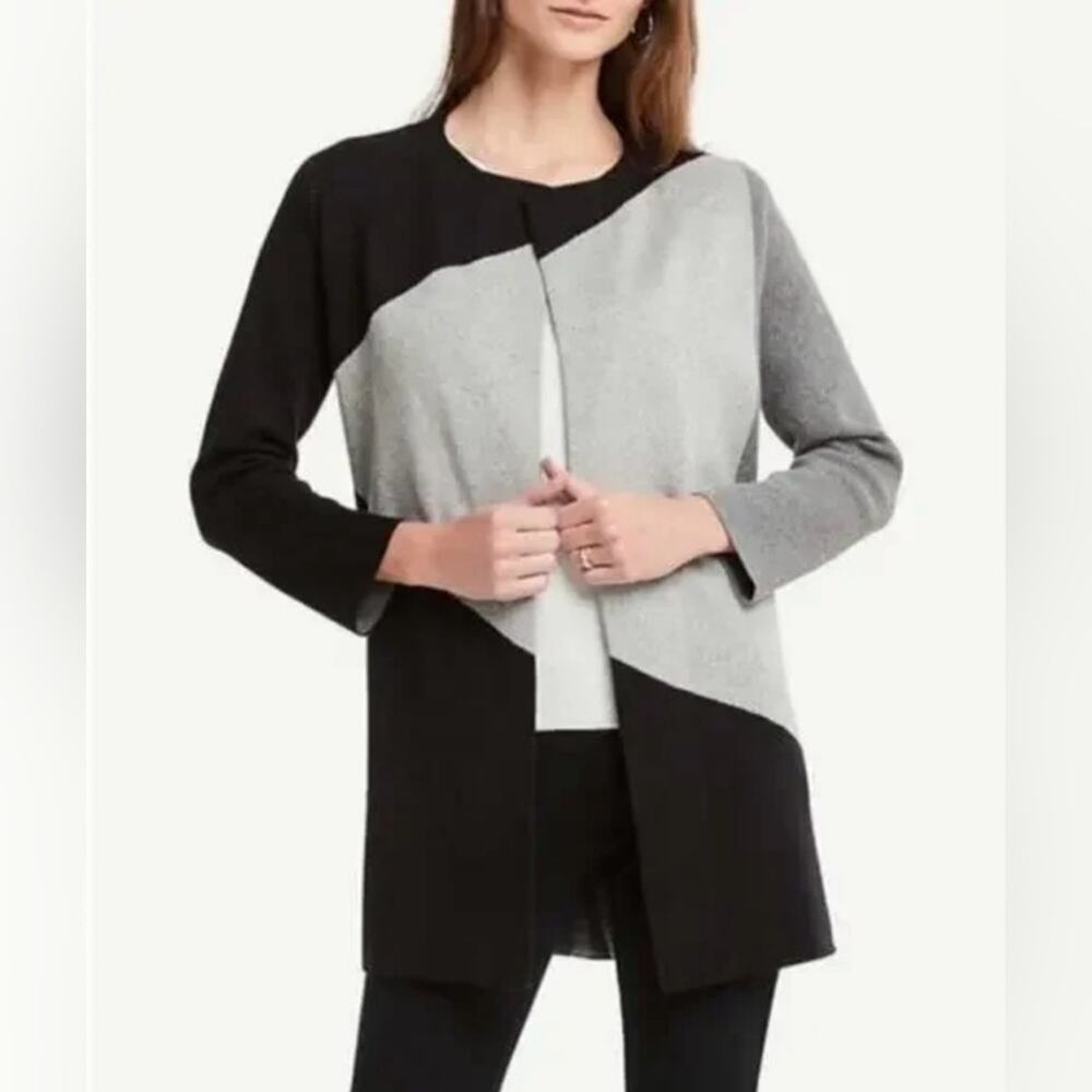 Ann Taylor Colorblock Black Gray Open‎ Sweater Cardigan Coat- Large